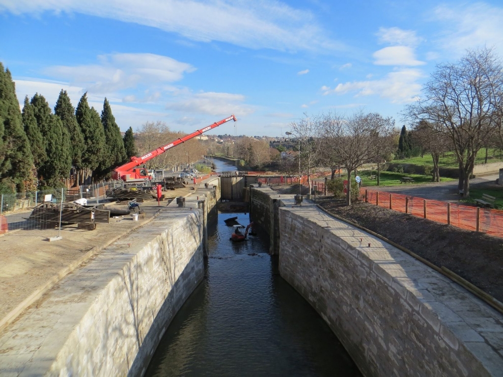 Travaux aux écluses de Fonserannes (Photo VNF Sud-Ouest)