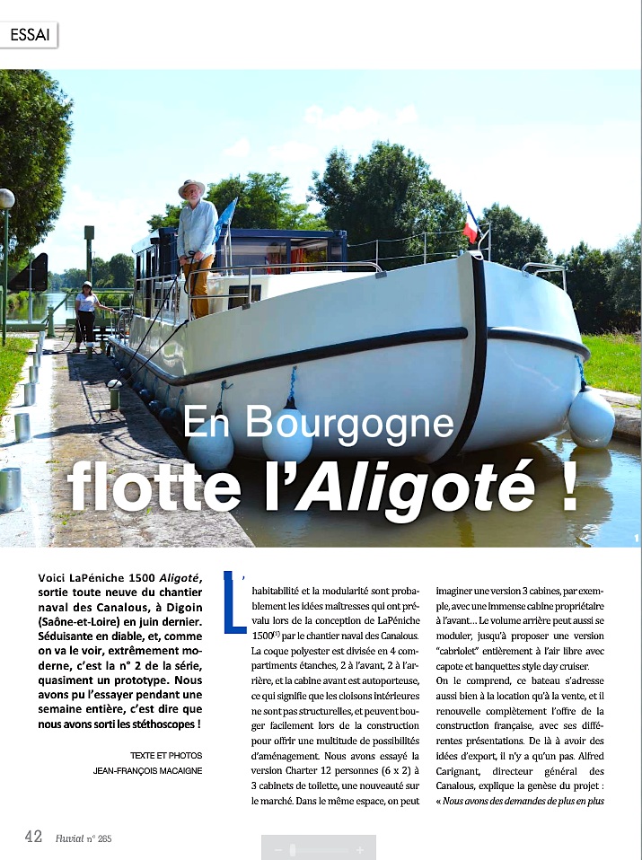 Essai de l'"Aligoté" (Fluvial n°265 - septembre 2016)