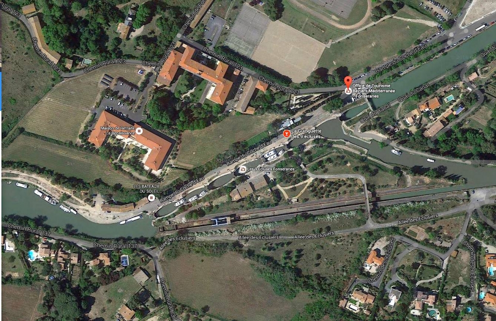 Le site de Fonseranes (Vue OT de Béziers - Google-Map)