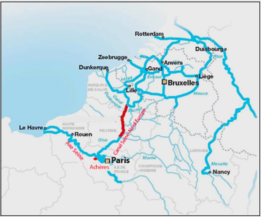 Le canal Seine-Nord-Europe, maillon manquant vers le réseau fluvial européen à grand gabarit (schéma VNF)