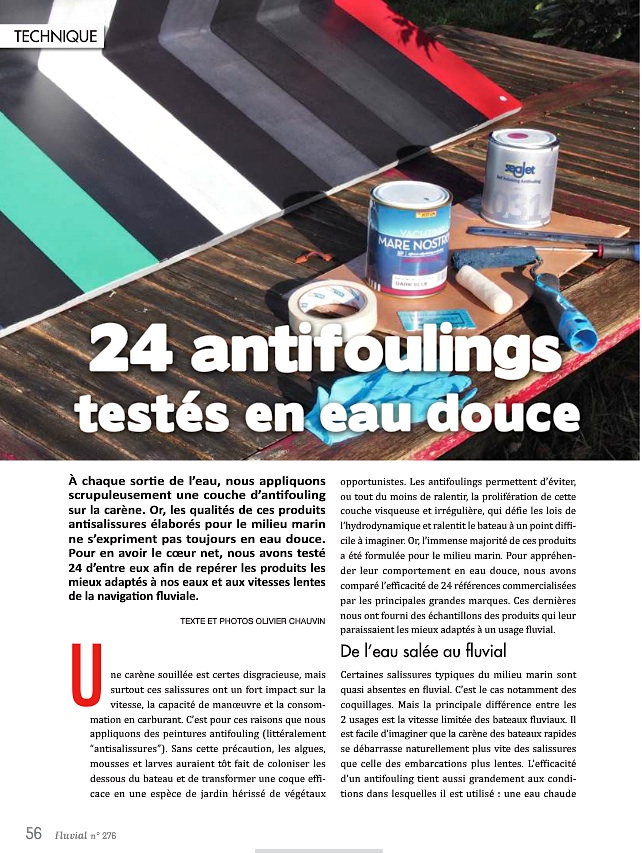 24 antifoulings testés en eau douce - Fluvial n°276